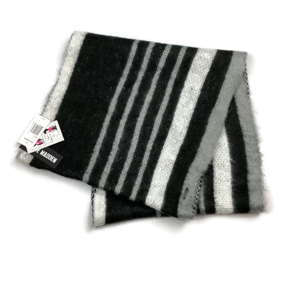 Steve Madden Black and Gray Striped Infinity Scarf NEW!